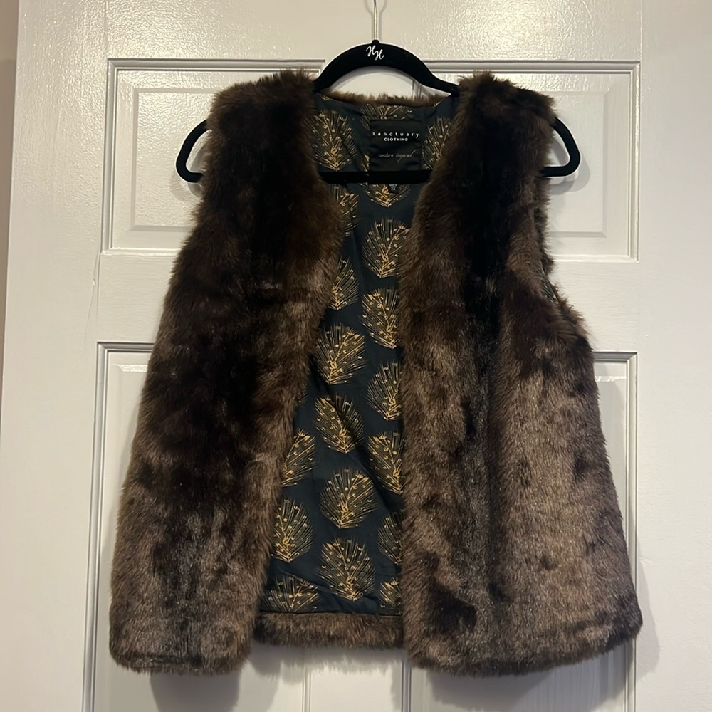 Sanctuary Brown Faux Fur Vest Women’s Sz XS